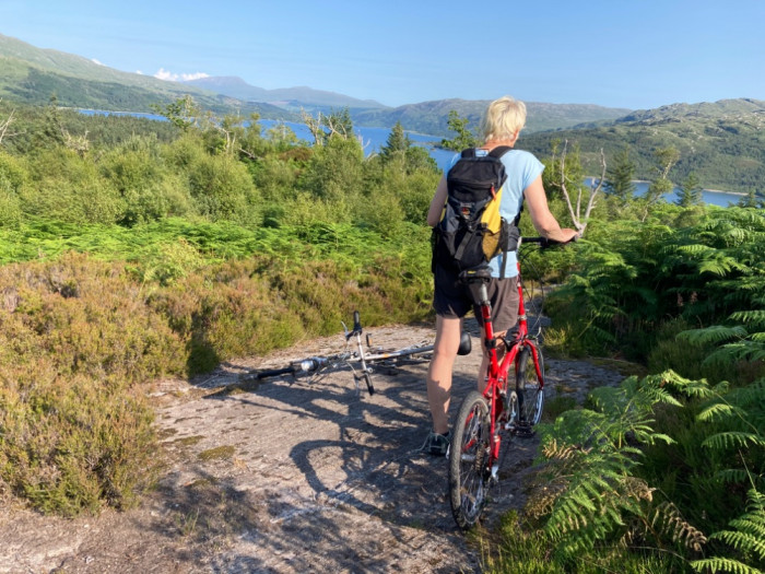 Biking in the forest overlooking Loch Sunart