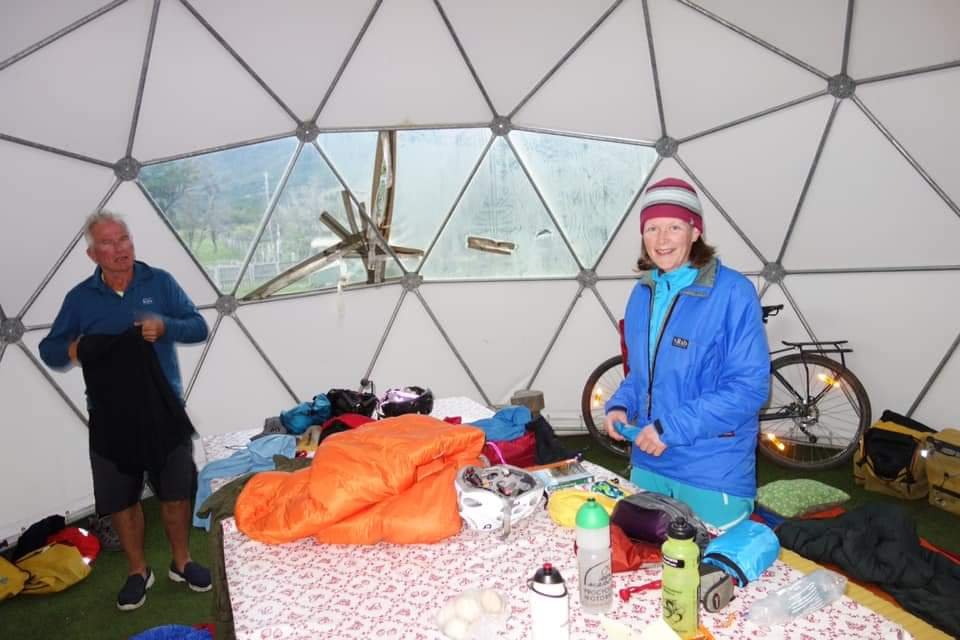 The tent we are carrying is capacious, but God it's heavy